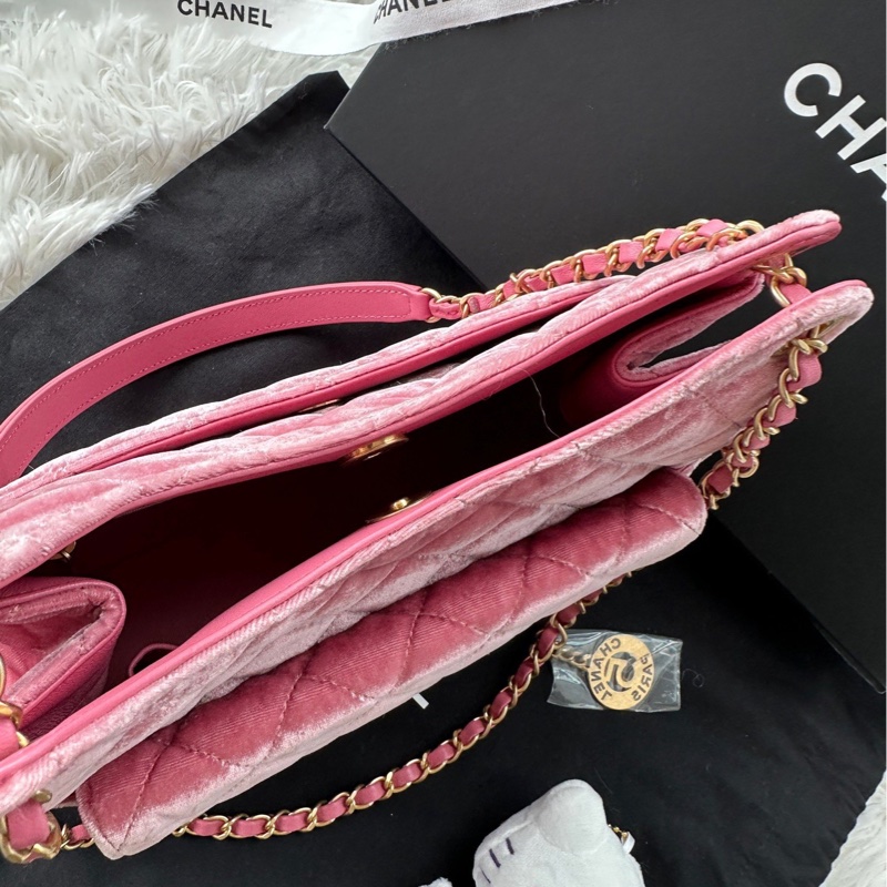 【配件:盒子 防塵袋 💕】Chanel 23b 天貓精靈 中號 金扣 玫瑰粉 粉色絲絨-7