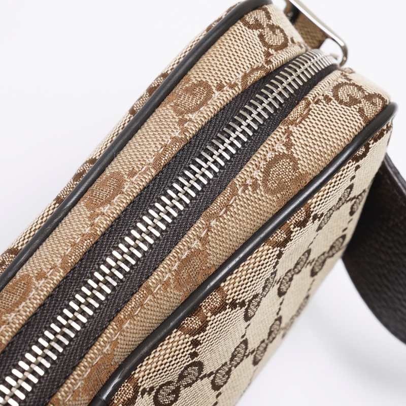 GUCCI 皮革拼緹花布腰包 胸口包-2