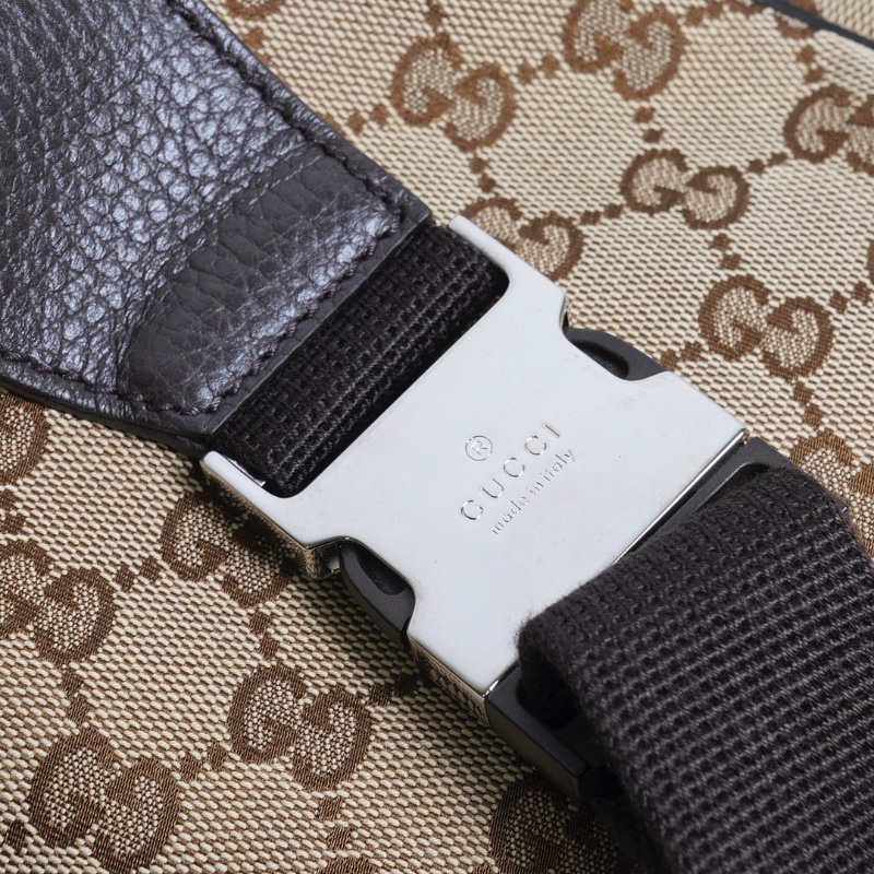 GUCCI 皮革拼緹花布腰包 胸口包-3