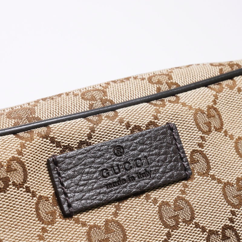 GUCCI 皮革拼緹花布腰包 胸口包-6
