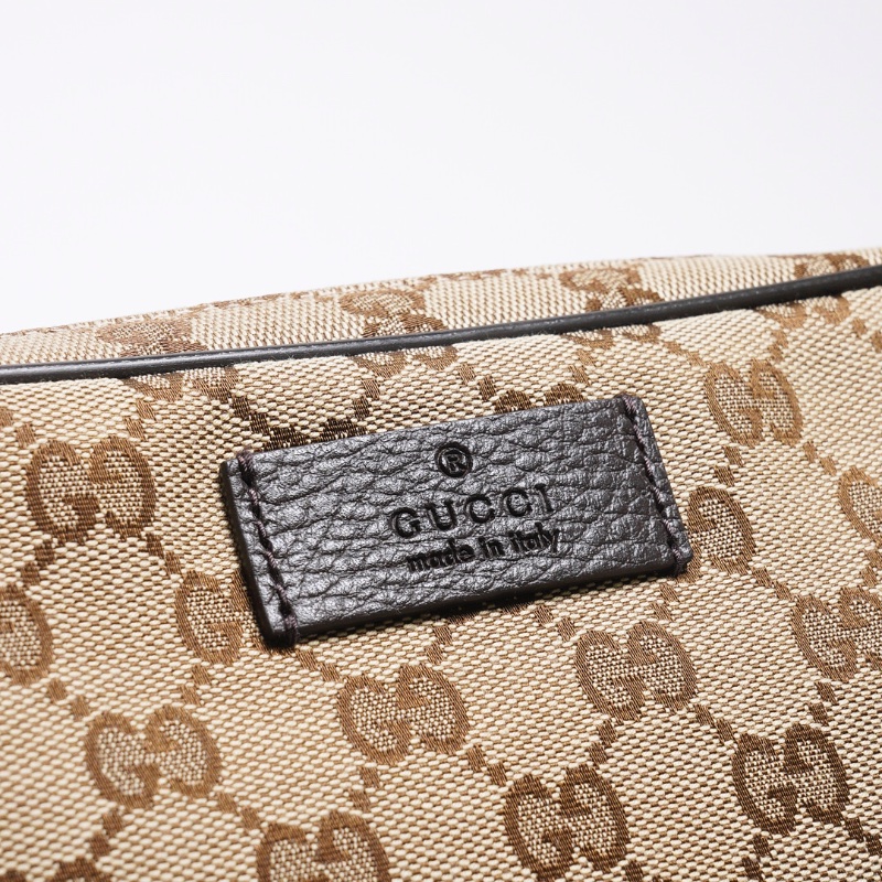 GUCCI 皮革拼緹花布腰包 胸口包-7