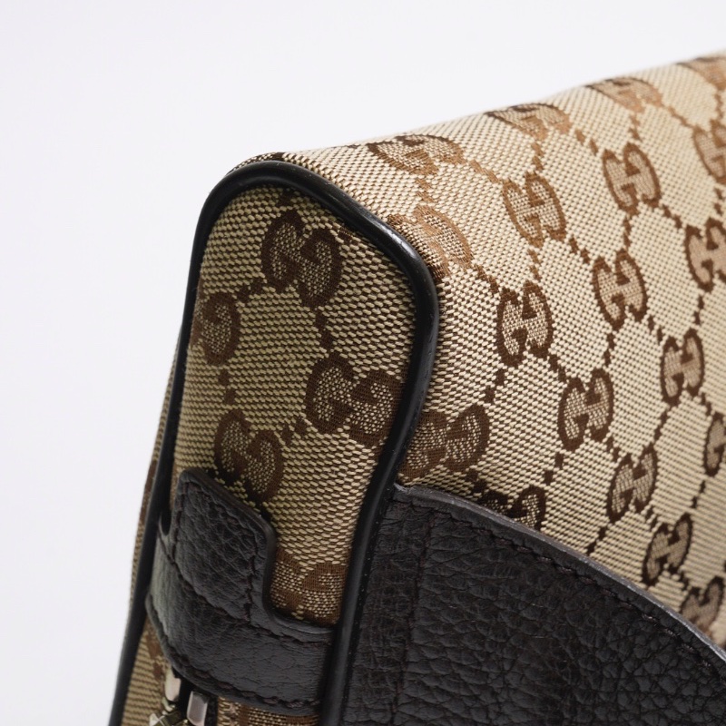 GUCCI 皮革拼緹花布腰包 胸口包-9