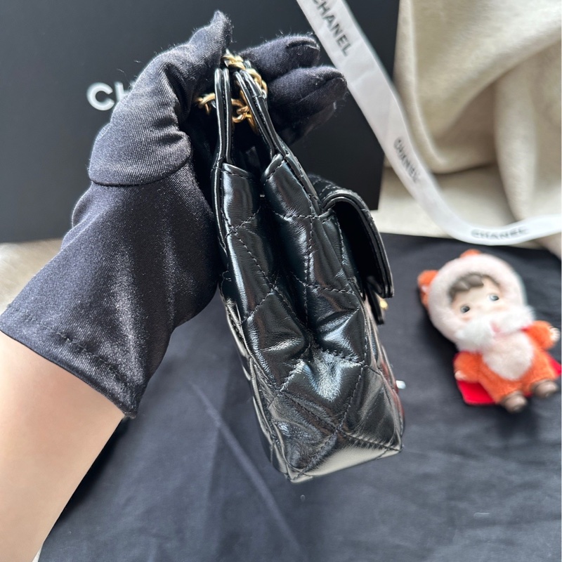 【配件：防塵袋 💕】Chanel 25S 天貓精靈 小號 黑金 黑色 金扣 油蠟皮 牛皮 肩帶可調節 手提 單肩 腋下 斜挎-2