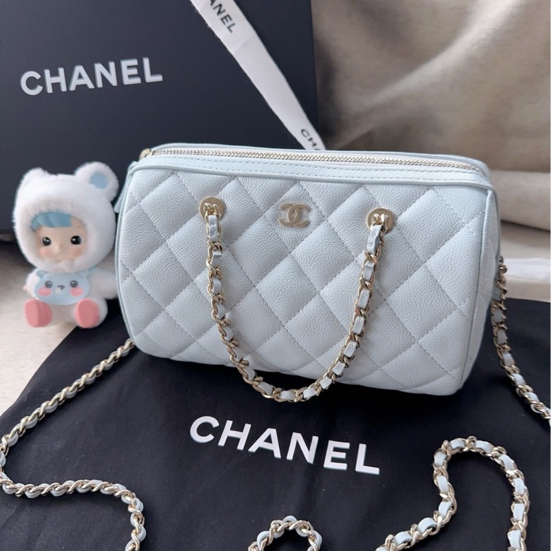 【配件：防塵袋 💕】Chanel 25S 保齡球 藍色 奶藍色 baby藍 金扣 手提 單肩 斜挎-1