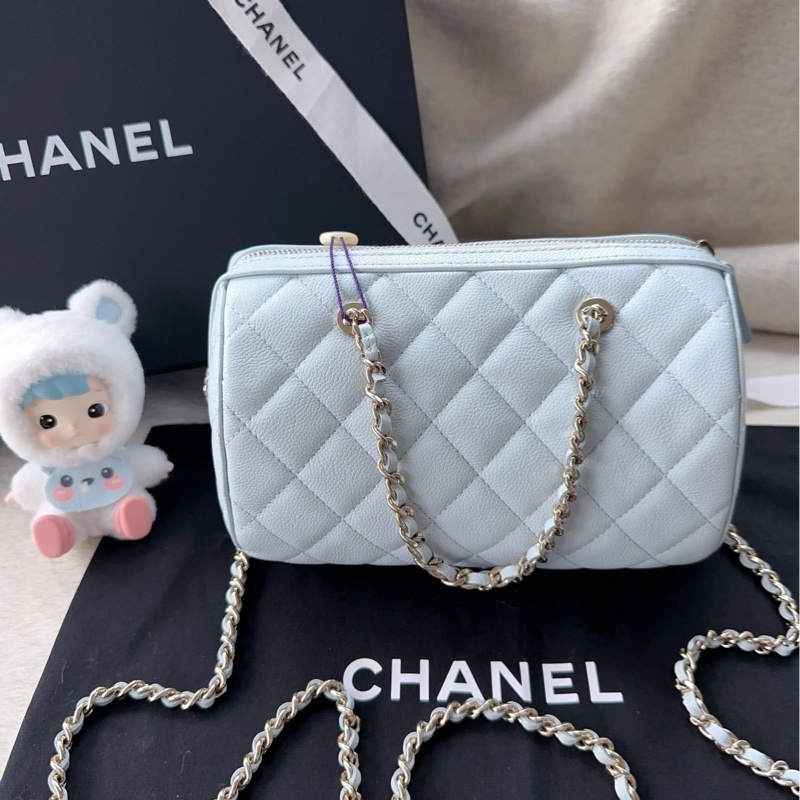【配件：防塵袋 💕】Chanel 25S 保齡球 藍色 奶藍色 baby藍 金扣 手提 單肩 斜挎-2