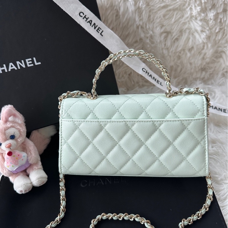 【配件:防塵袋 小票 💕】Chanel 25s 手柄Kelly 淡綠色 手提包 斜挎包 單肩包-1