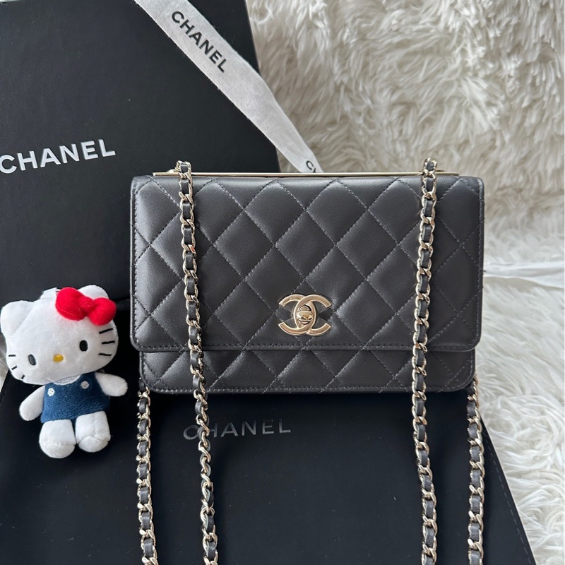 【配件：帶票大全套 💕】Chanel trendy cc woc 深灰色 斜挎包 單肩包-0