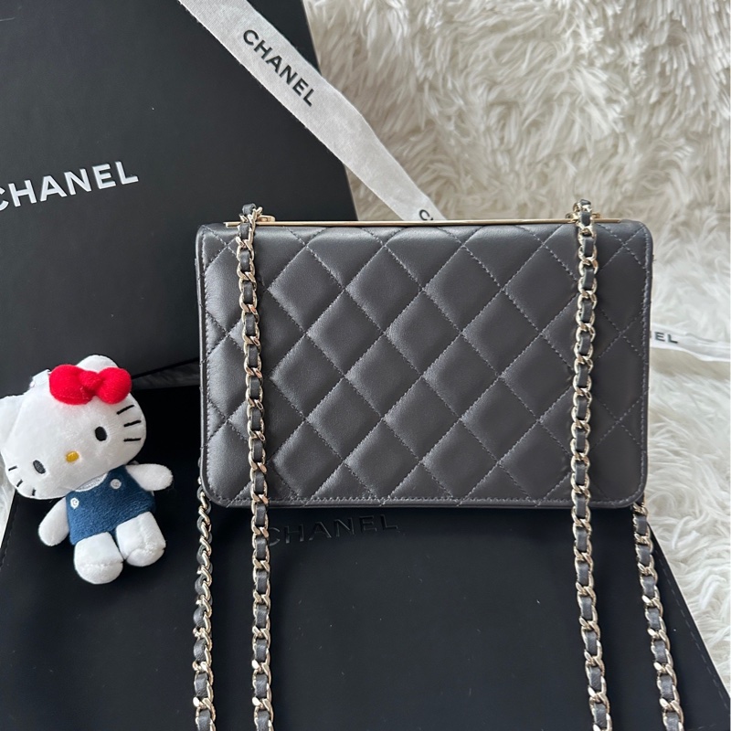 【配件：帶票大全套 💕】Chanel trendy cc woc 深灰色 斜挎包 單肩包-2