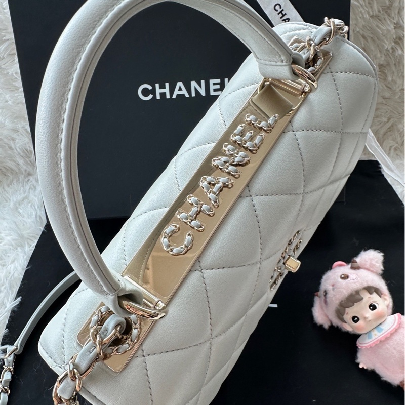 【配件：防塵袋 】 Chanel 23s Trendy Cc 皮穿鏈扣 淺灰色 中號-3