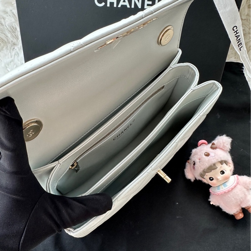 【配件：防塵袋 】 Chanel 23s Trendy Cc 皮穿鏈扣 淺灰色 中號-5
