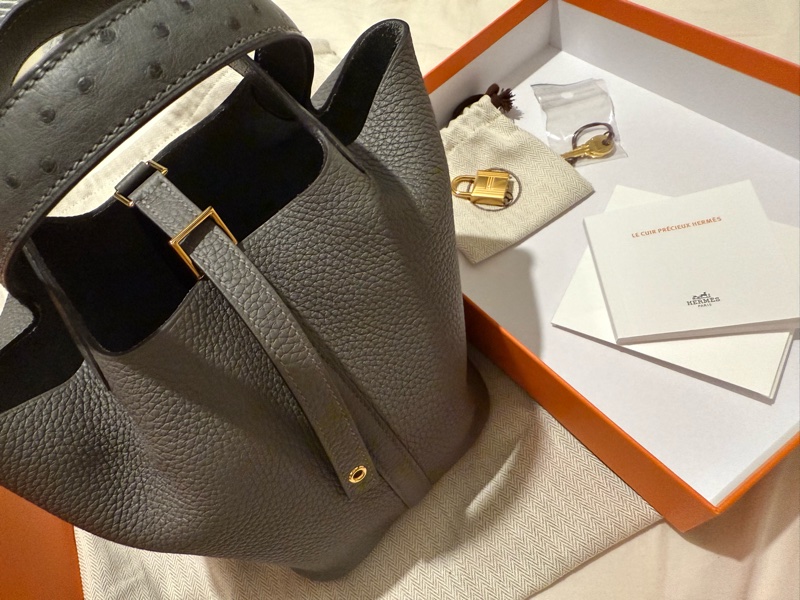 （超稀有🔥）hermes Picotin 18菜籃包手把拼皮鴕鳥皮 愛馬仕 稀有皮 前年購買專櫃原價！不用配貨！-0