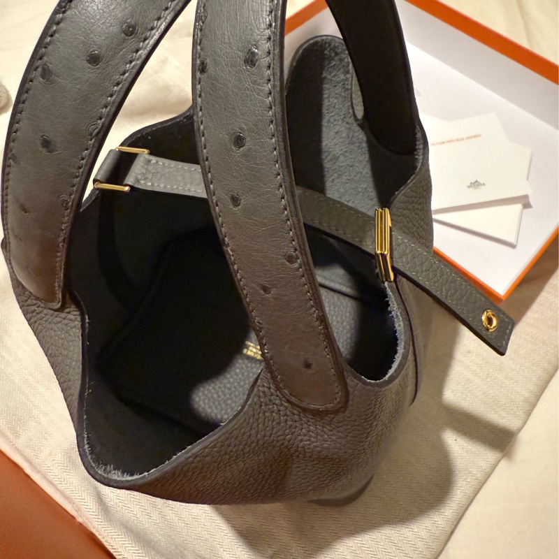 （超稀有🔥）hermes Picotin 18菜籃包手把拼皮鴕鳥皮 愛馬仕 稀有皮 前年購買專櫃原價！不用配貨！-2