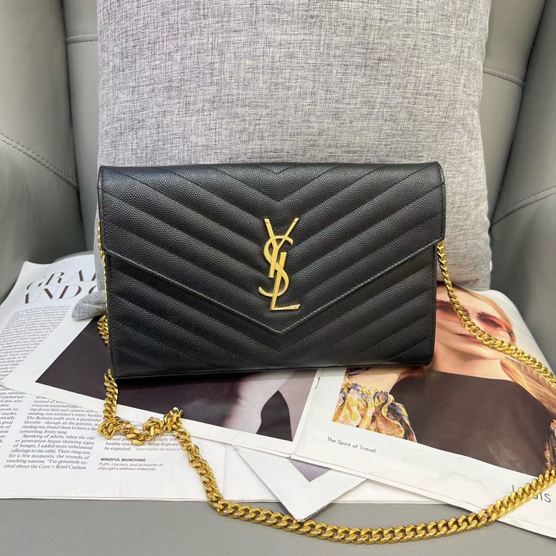 YSL 黑金魚子醬woc信封包-0