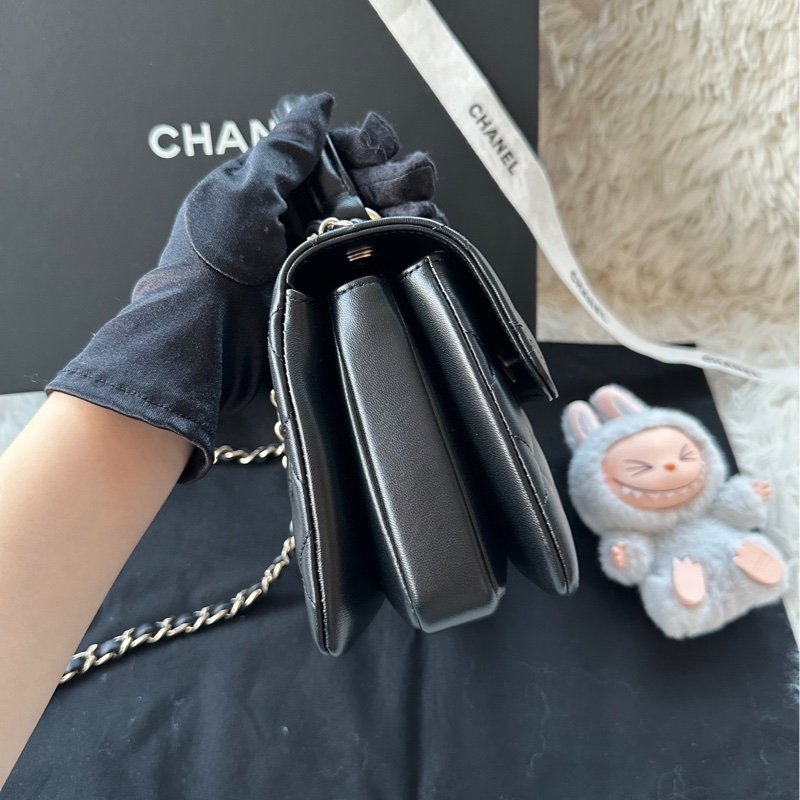 【配件：防塵袋 💕】Chanel 24B Trendy cc 經典款 mini 黑金 黑色 金扣 羊皮 手提 單肩 斜挎-2