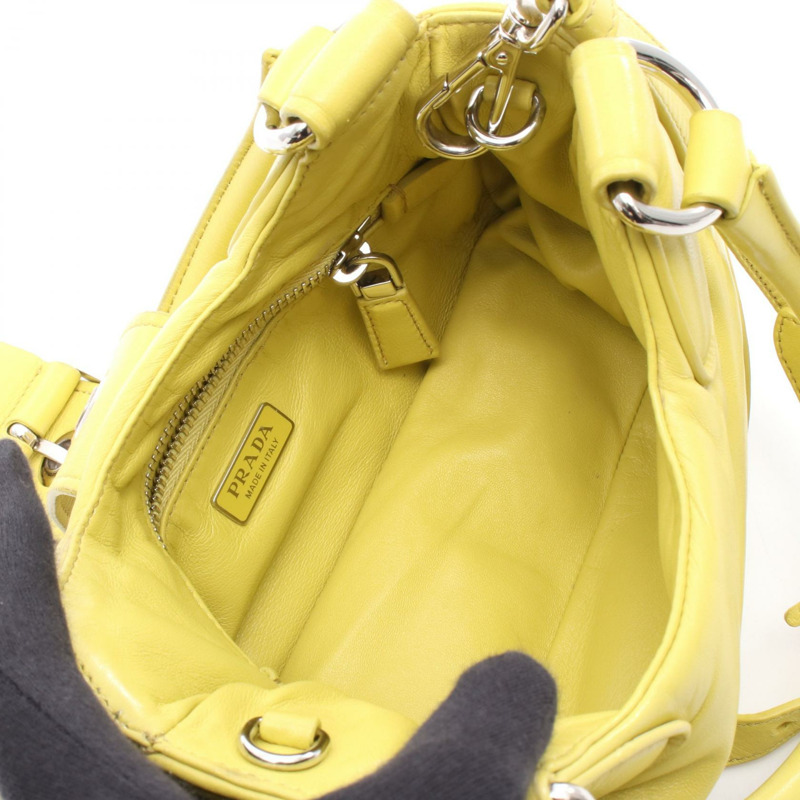 PRADA MOON 單肩斜背包 1BA381 黃色皮革 二手 女士-2