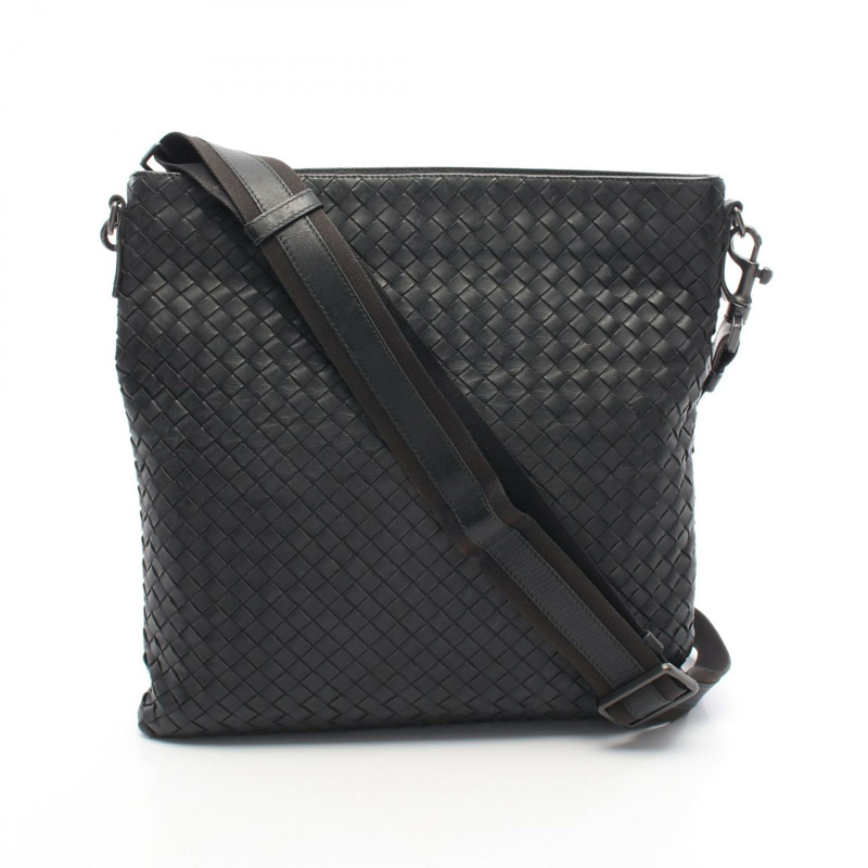 BOTTEGA VENETA Intrecciato 編織肩挎包 276356 黑色皮革 二手 男士-0