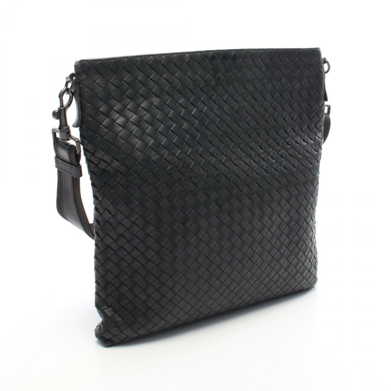 BOTTEGA VENETA Intrecciato 編織肩挎包 276356 黑色皮革 二手 男士-1