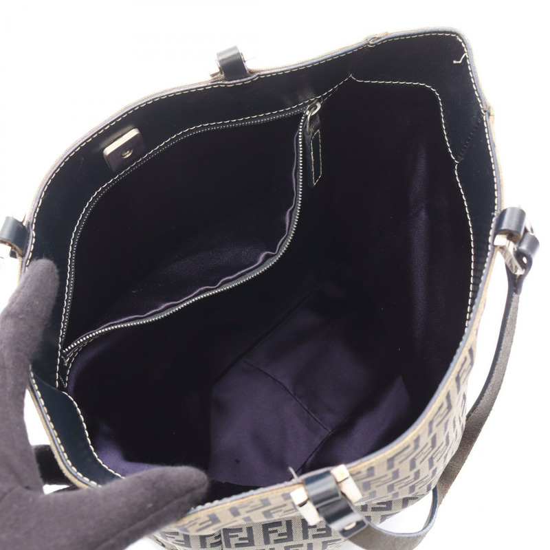 FENDI Zucchino 手提水桶包,帆布皮革材質,米色/海軍藍,二手女款-2