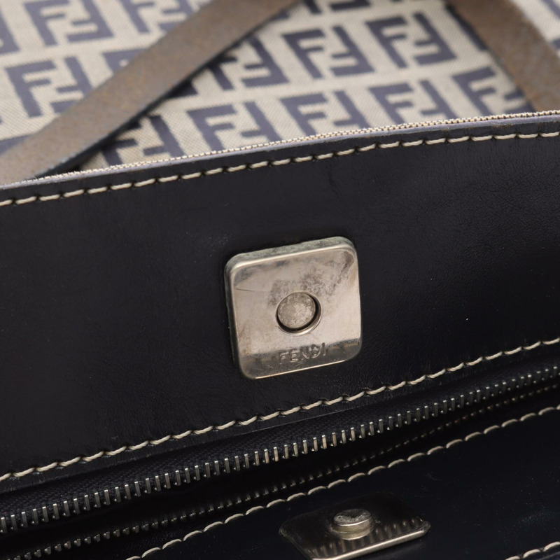 FENDI Zucchino 手提水桶包,帆布皮革材質,米色/海軍藍,二手女款-5