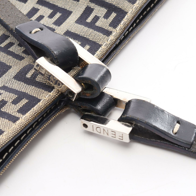 FENDI Zucchino 手提水桶包,帆布皮革材質,米色/海軍藍,二手女款-7