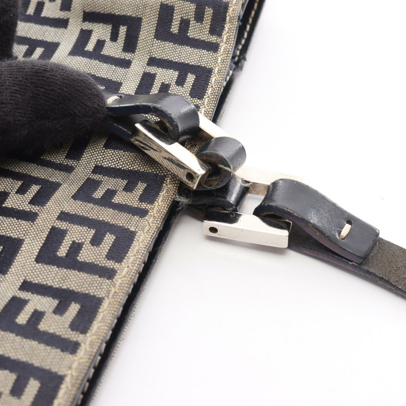 FENDI Zucchino 手提水桶包,帆布皮革材質,米色/海軍藍,二手女款-8