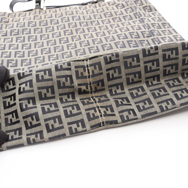 FENDI Zucchino 手提水桶包,帆布皮革材質,米色/海軍藍,二手女款-11