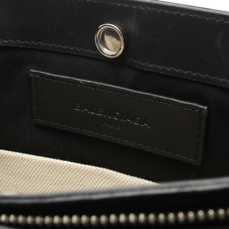 BALENCIAGA 海軍藍 Pochette 單肩斜背包 339937 帆布皮革 米色二手-3