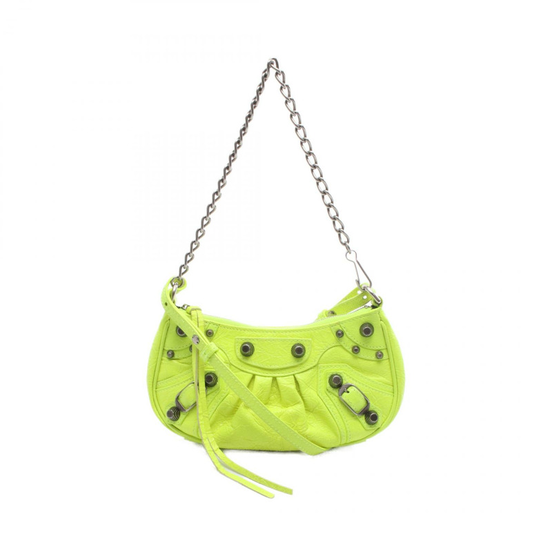 BALENCIAGA LE CAGOLE MINI BB 鏈條斜背包,皮革材質,螢光黃-0