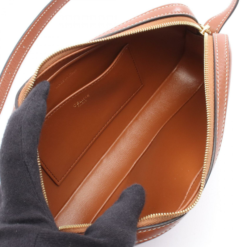 CELINE Cuir Triomphe 迷你相機單肩包，棕色皮革，二手女款-2