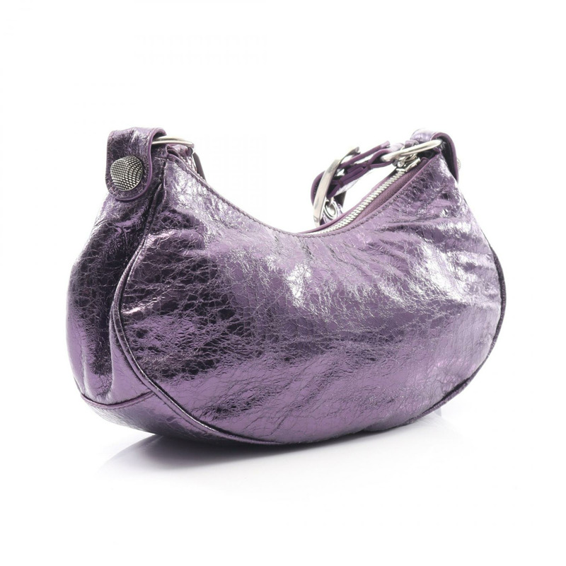 巴黎世家 (BALENCIAGA) LE CAGOLE XS 單肩包 671309 皮革 金屬紫色 二手 女士-1