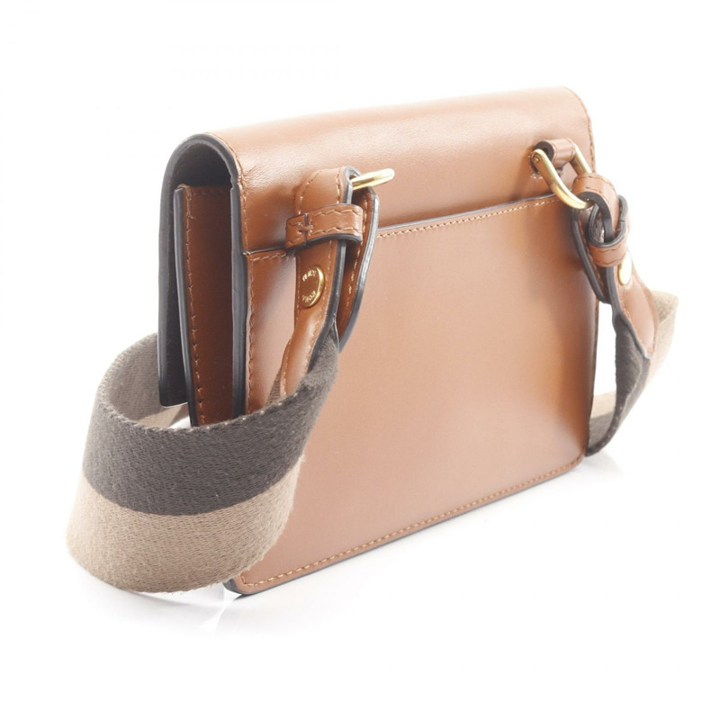 FENDI FLAT BAGUETTE 斜背包 8BS039 皮革帆布 棕色 二手-1