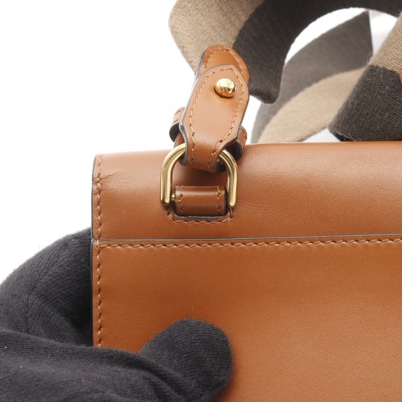 FENDI FLAT BAGUETTE 斜背包 8BS039 皮革帆布 棕色 二手-5