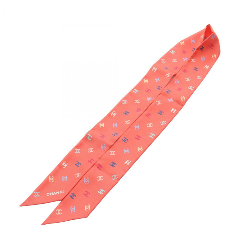 香奈兒 COCO 標誌心形絲巾披肩真絲粉紅二手女士 CC-1