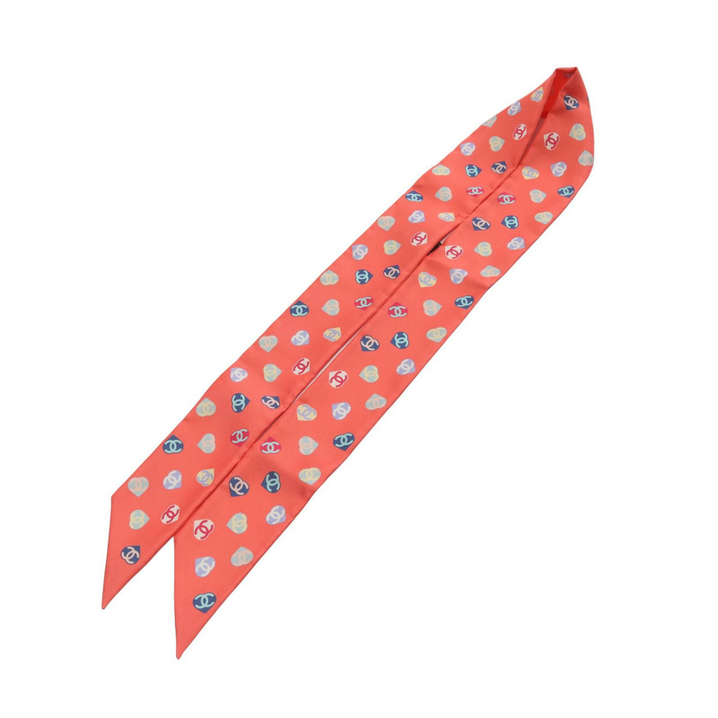 香奈兒 COCO 標誌心形絲巾披肩真絲粉紅二手女士 CC-2