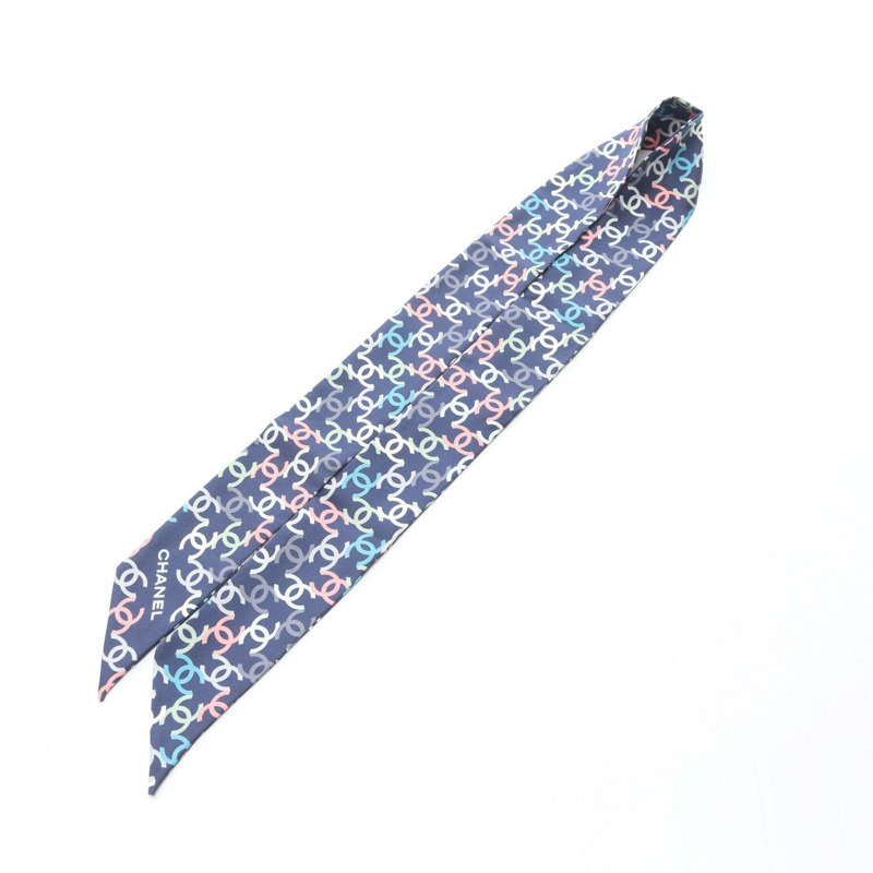 香奈兒 COCO 標誌絲巾披肩，絲質材質，海軍藍多色，女士 CC-1