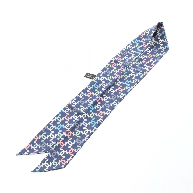 香奈兒 COCO 標誌絲巾披肩，絲質材質，海軍藍多色，女士 CC-2