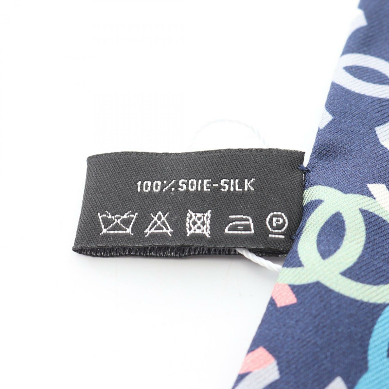 香奈兒 COCO 標誌絲巾披肩，絲質材質，海軍藍多色，女士 CC-4