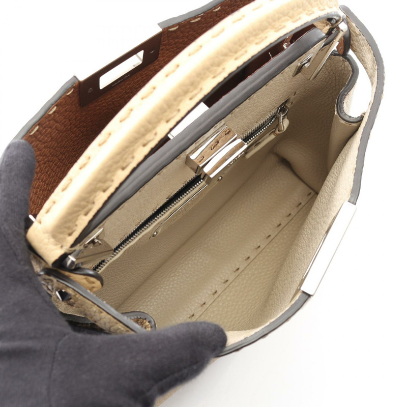 FENDI Peekaboo Essentially 斜背包，米色皮革，二手女款-2