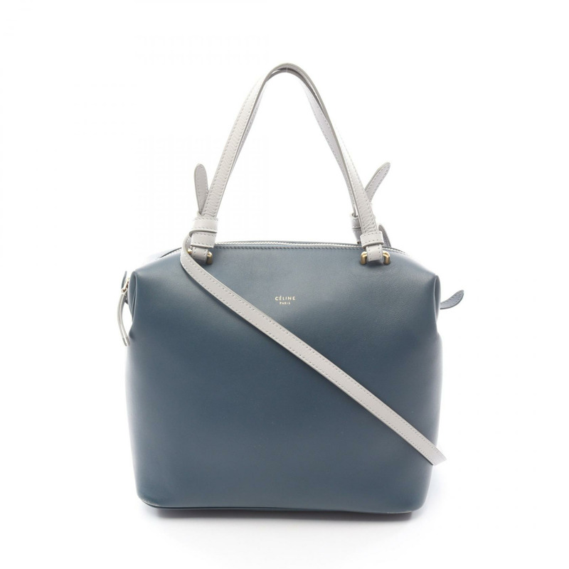 CELINE 小號軟立方體單肩斜背包，皮革材質，藍灰色，二手女款-0
