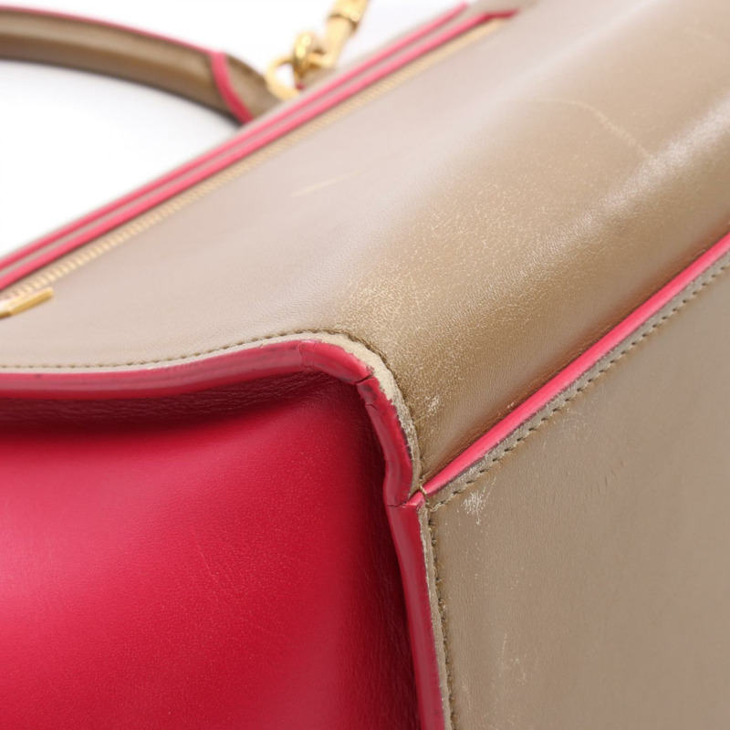 CELINE Trapeze 小號兩用肩背包 174683 皮革 棕色 粉紅色 二手 Phoebe-9