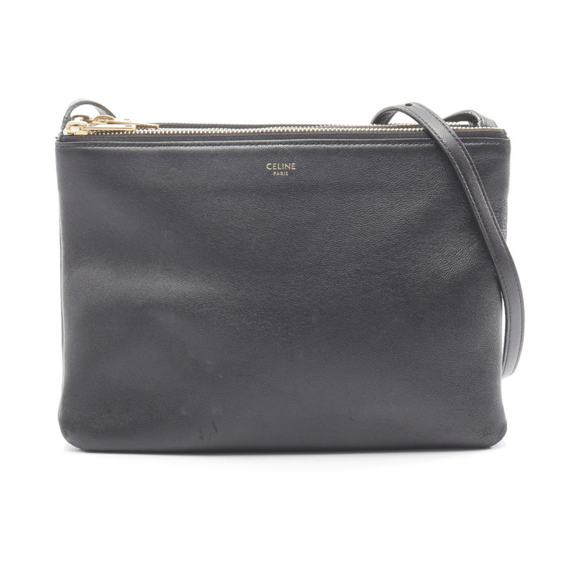 CELINE TRIO LARGE 肩背斜背包 黑色真皮 二手 女士-0