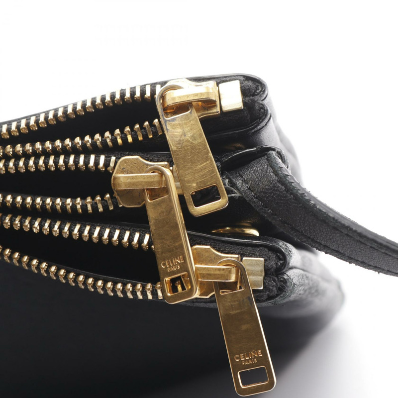 CELINE TRIO LARGE 肩背斜背包 黑色真皮 二手 女士-4