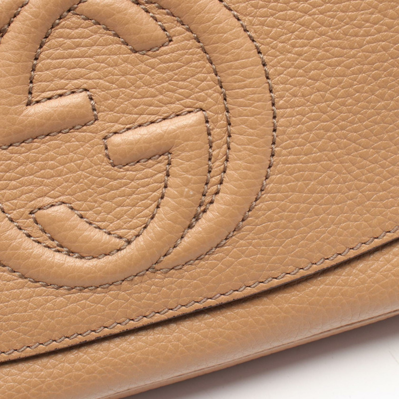 GUCCI Soho 互扣式 G 斜背鏈條包 536224 棕色皮革 二手-5