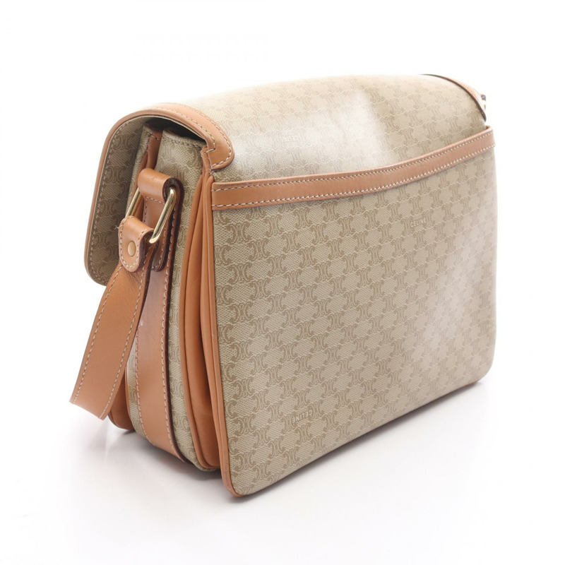 CELINE Macadam 肩挎斜背包，帆布皮革，米色/棕色，二手女款-1