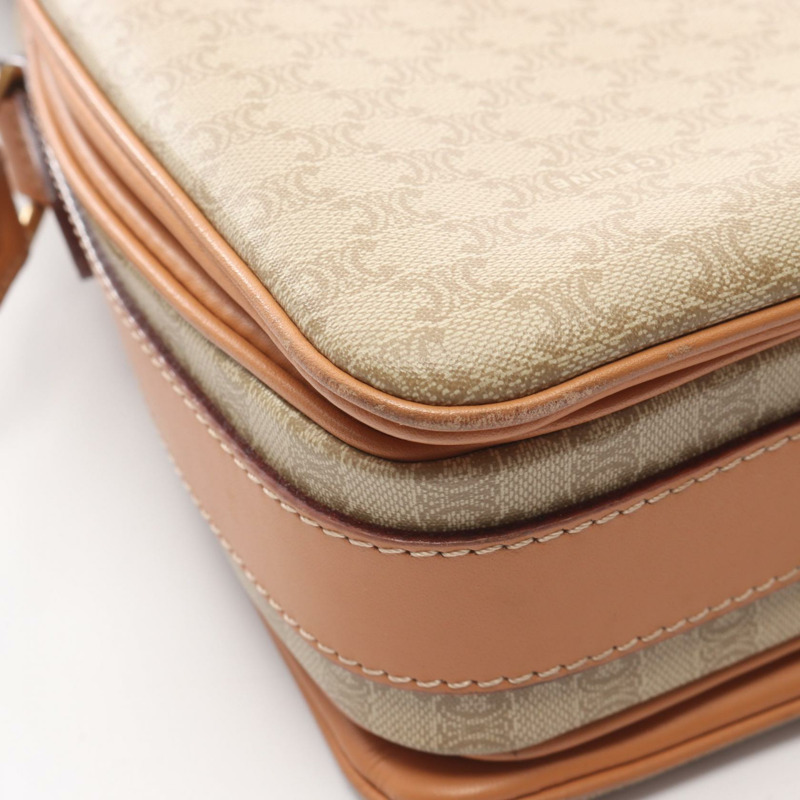 CELINE Macadam 肩挎斜背包，帆布皮革，米色/棕色，二手女款-7