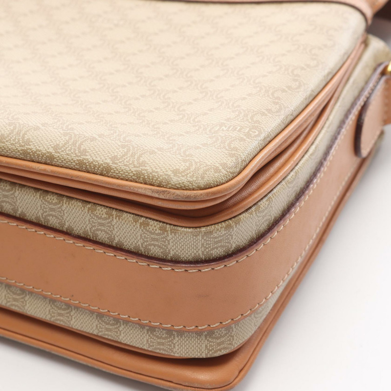 CELINE Macadam 肩挎斜背包，帆布皮革，米色/棕色，二手女款-8