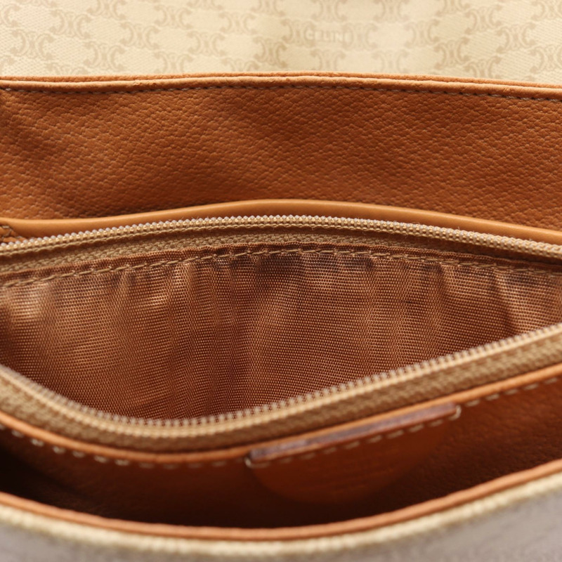 CELINE Macadam 肩挎斜背包，帆布皮革，米色/棕色，二手女款-10