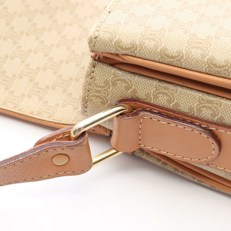 CELINE Macadam 肩挎斜背包，帆布皮革，米色/棕色，二手女款-11