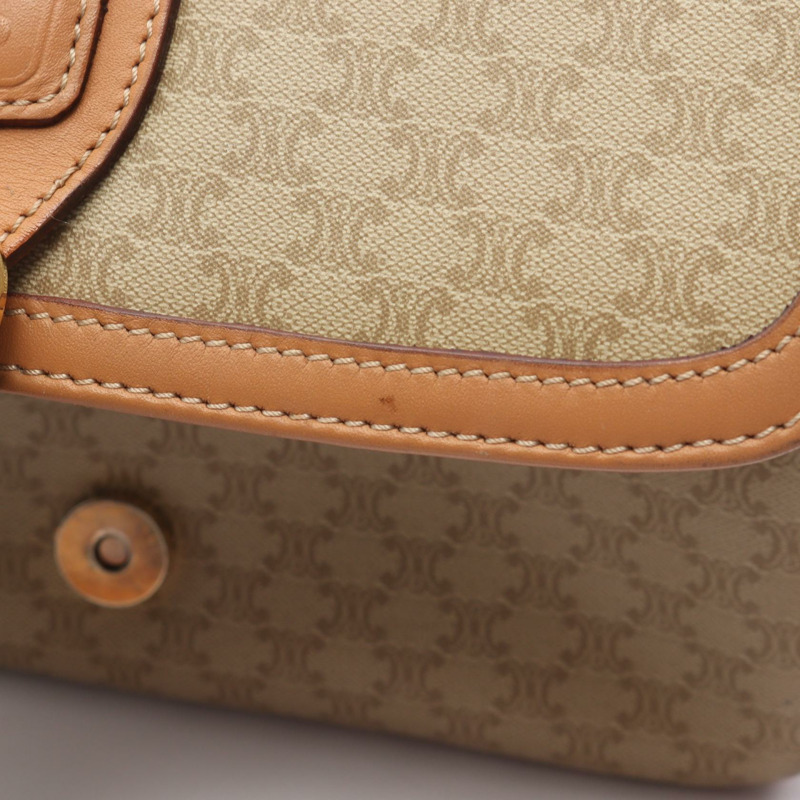 CELINE Macadam 肩挎斜背包，帆布皮革，米色/棕色，二手女款-13