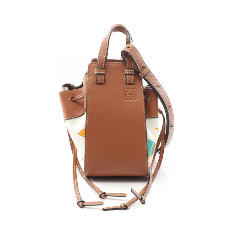 LOEWE Hammock 迷你抽繩單肩斜背包，花卉印花皮革-0